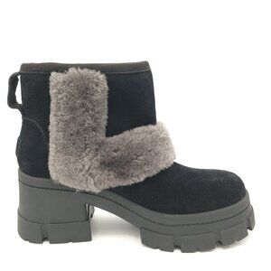 NEW UGG Brooklyn Sunburst Boots Womens 10 Black Suede Gray Fur Chunky Boho